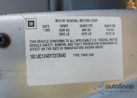 2000 Chevrolet Cavalier из США, поврежденный, VIN 1G1JC1243Y7273642